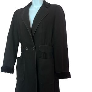 Vintage Fleurette black wool long coat velvet collar and handcuff